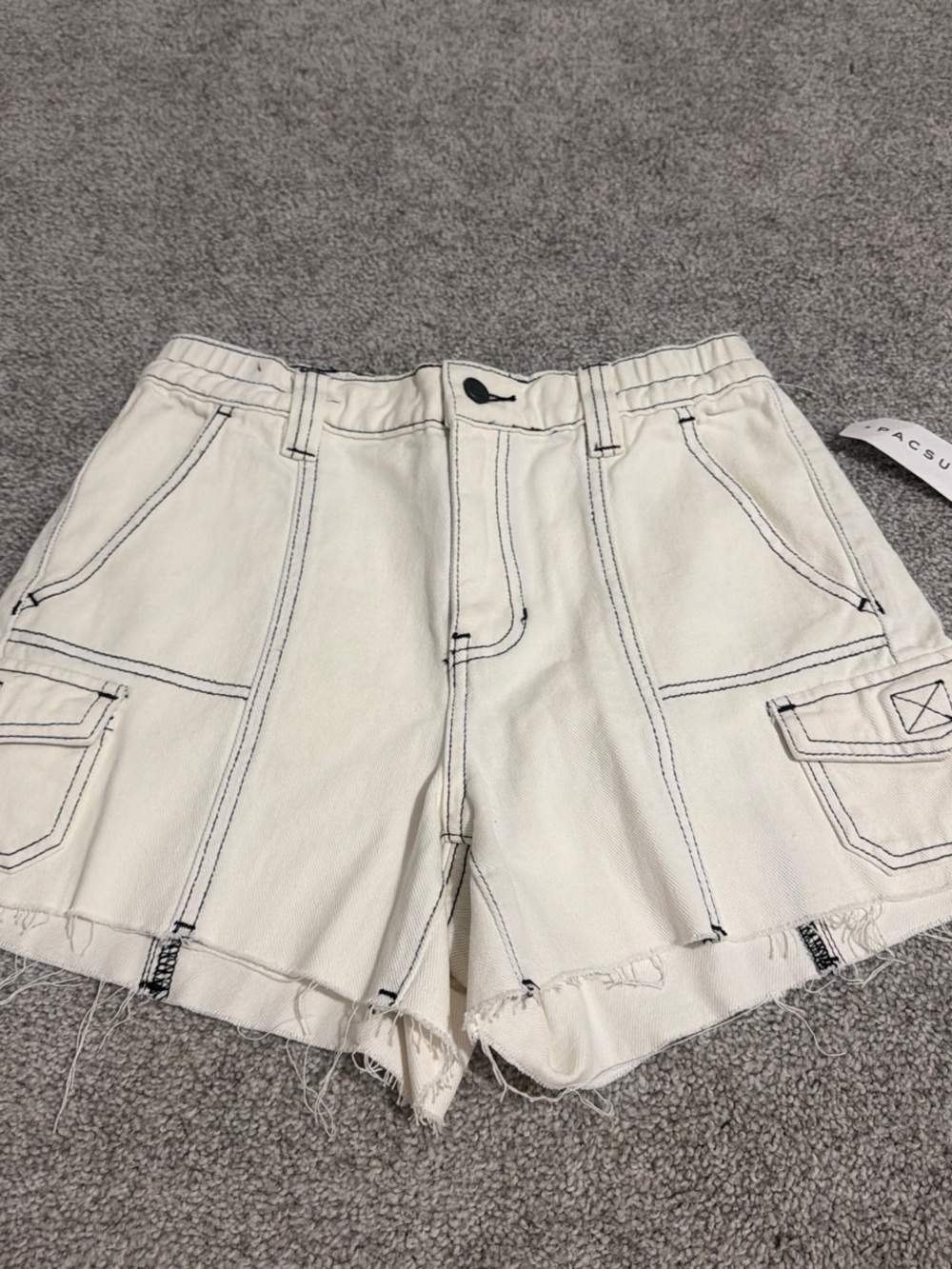 PacSun White Cargo Stitch-Detailed Denim Shorts